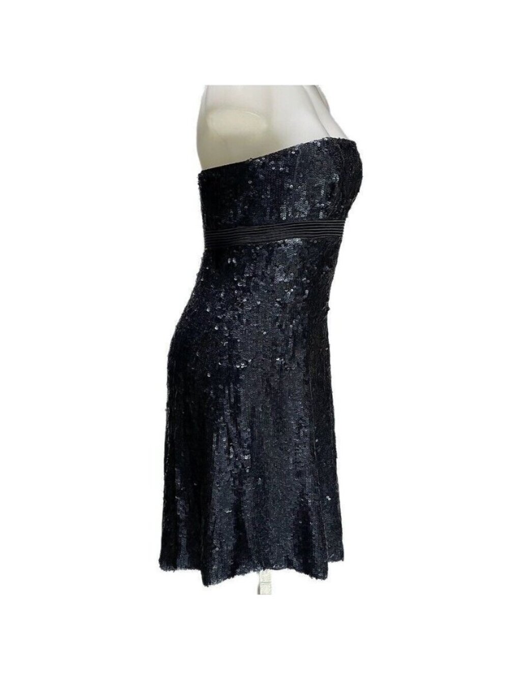 Strapless Black Sequin Cocktail Dress Knee-Length by BADGLEY MISCHKA - Picture 13 of 14